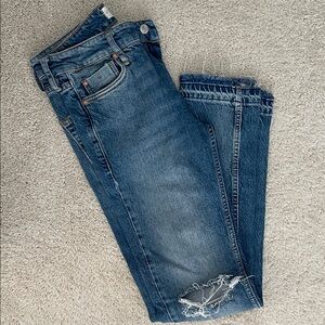 We The Free Blue Distressed Straight Leg Jeans